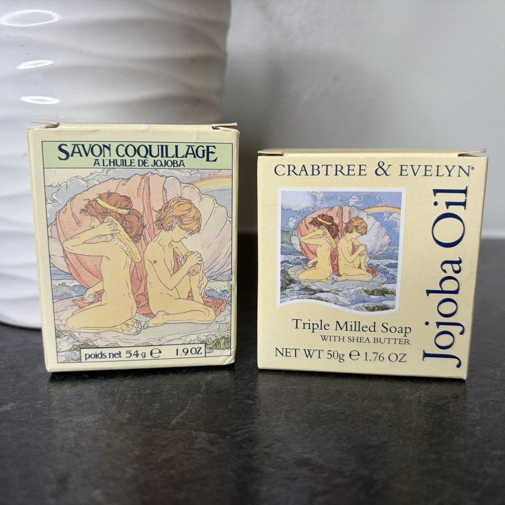 Vintage Crabtree & Evelyn Sea Shell Soap Jojoba Oil 1978 1.9 oz & 1.76 oz